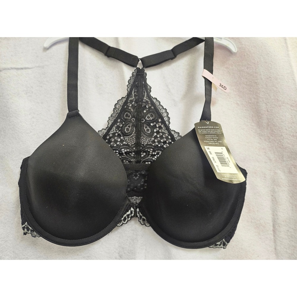 Maidenform 07112 Black Lace Racerback Smoothing SmartZone Cup Bra 36D NWT 910